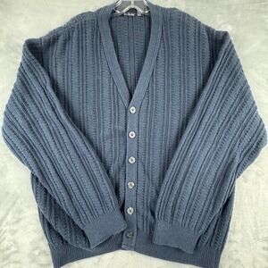 Y2K‎ Bill Blass Men's Navy Blue Ribbed Knit V-Neck Button-Up Cardigan Sweater XL